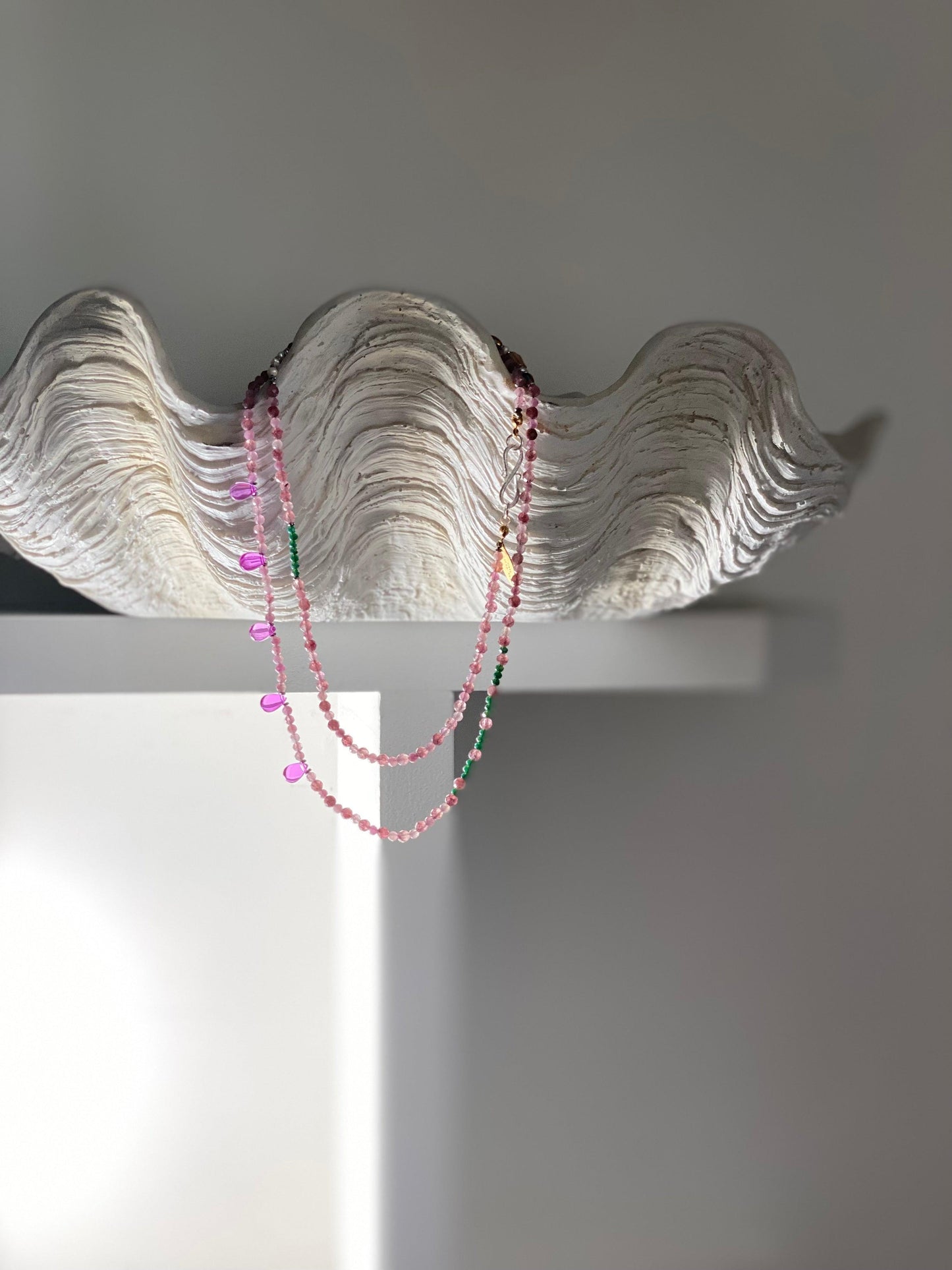 SAUTOIR "PEPITES" - 100cm - argenté - Rose - Jade violette Lèse-Majesté