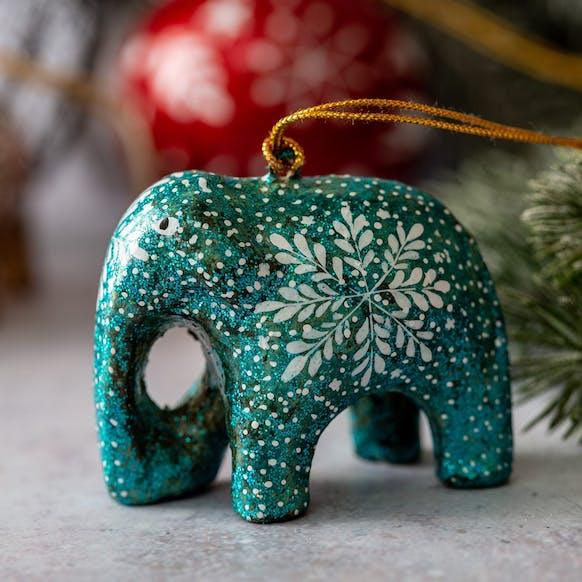 Éléphant à suspendre motif flocon de neige pailleté turquoise BOLLYWOOD CHRISTMAS