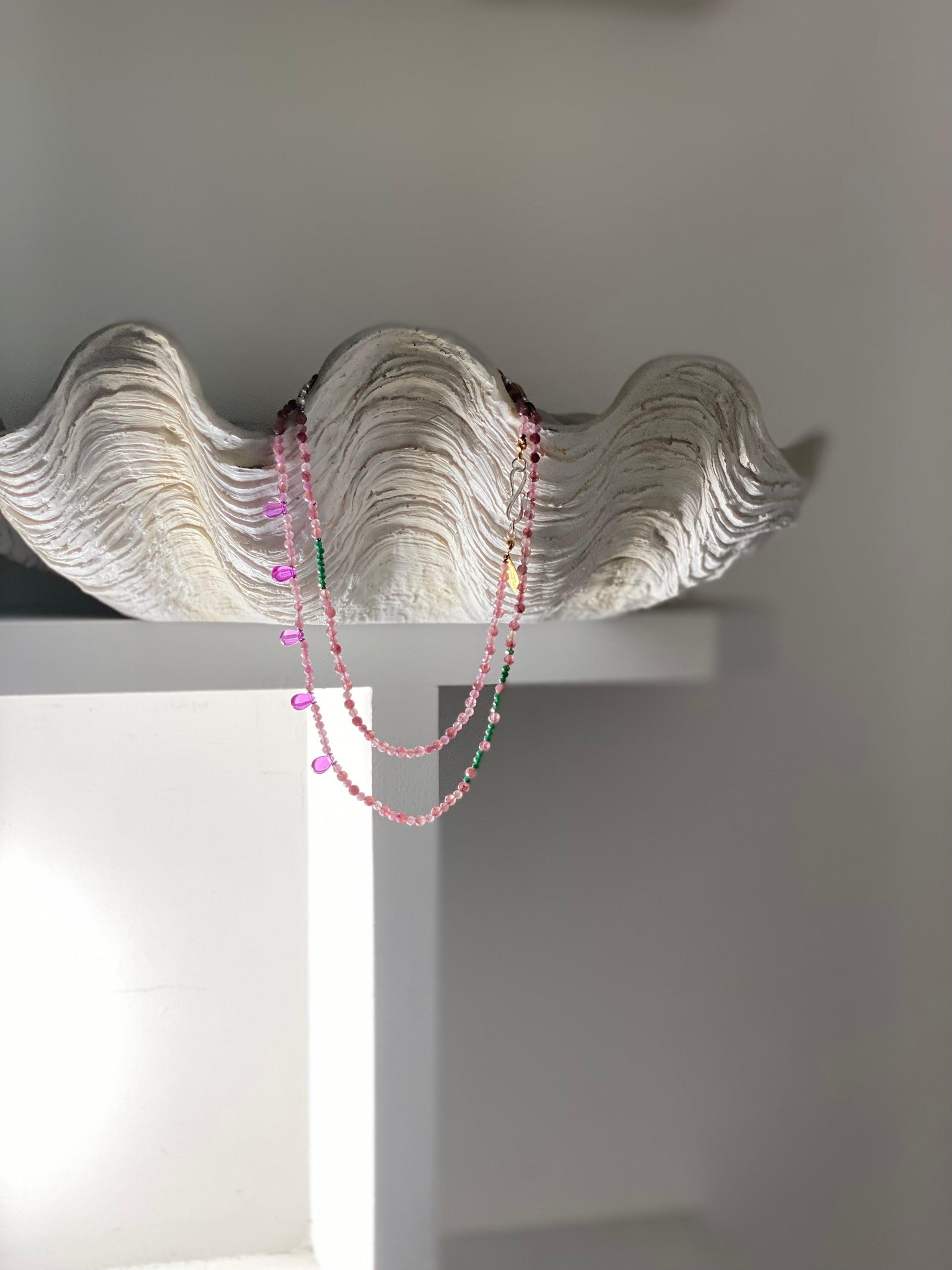SAUTOIR "PEPITES" - 100cm - argenté - Rose - Jade violette Lèse-Majesté
