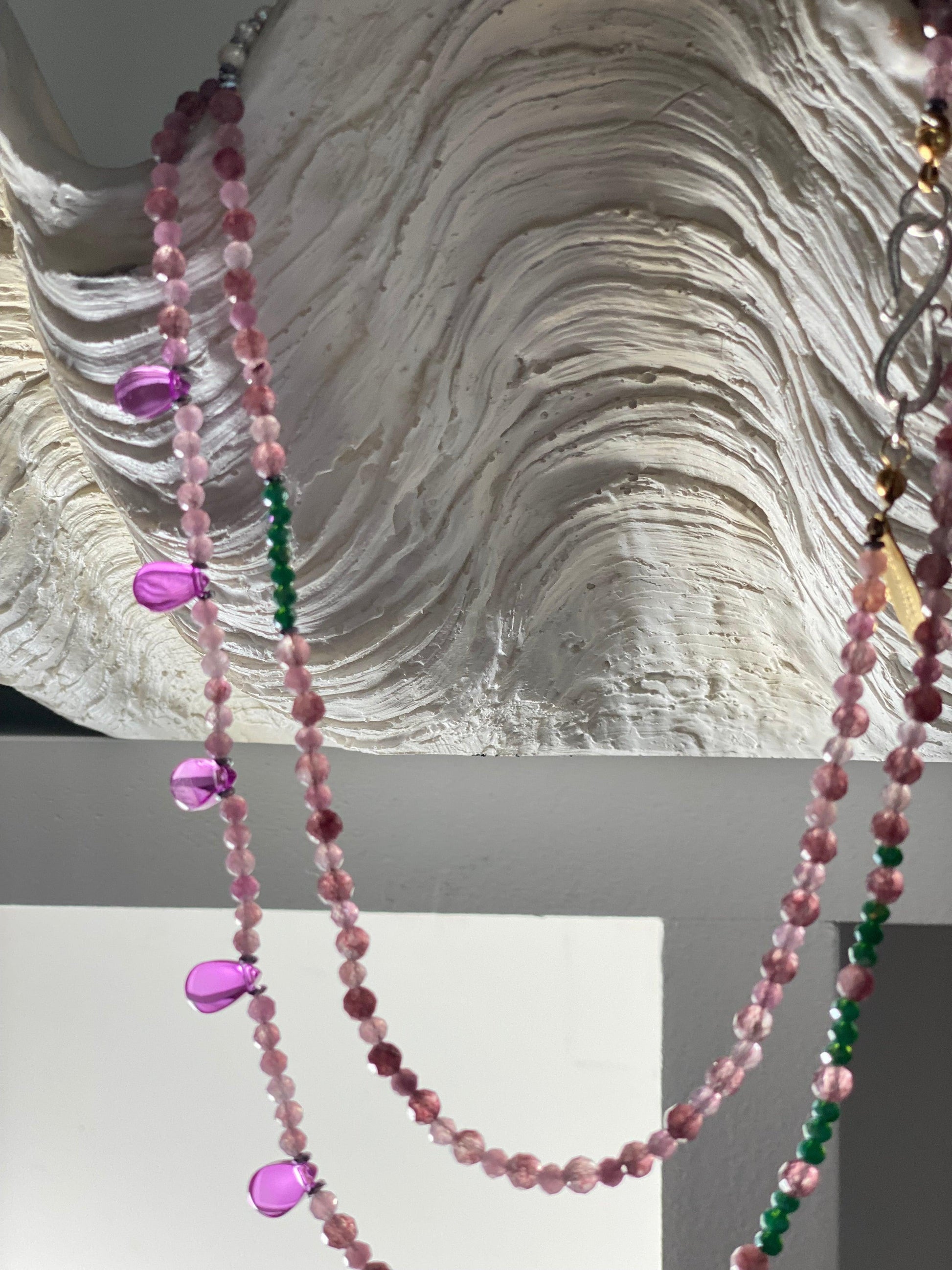 SAUTOIR "PEPITES" - 100cm - argenté - Rose - Jade violette Lèse-Majesté