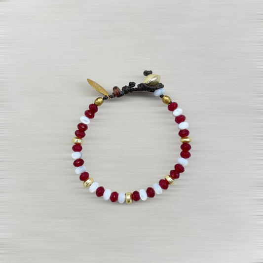 BRACELET ÉLIXIR (calcédoine & nacre / rouge & blanc) – 20 CM Lèse-Majesté