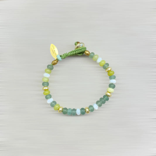 BRACELET ÉLIXIR (aventurine & jade & nacre / vert d’eau & jaune & blanc) – 20 CM Lèse-Majesté