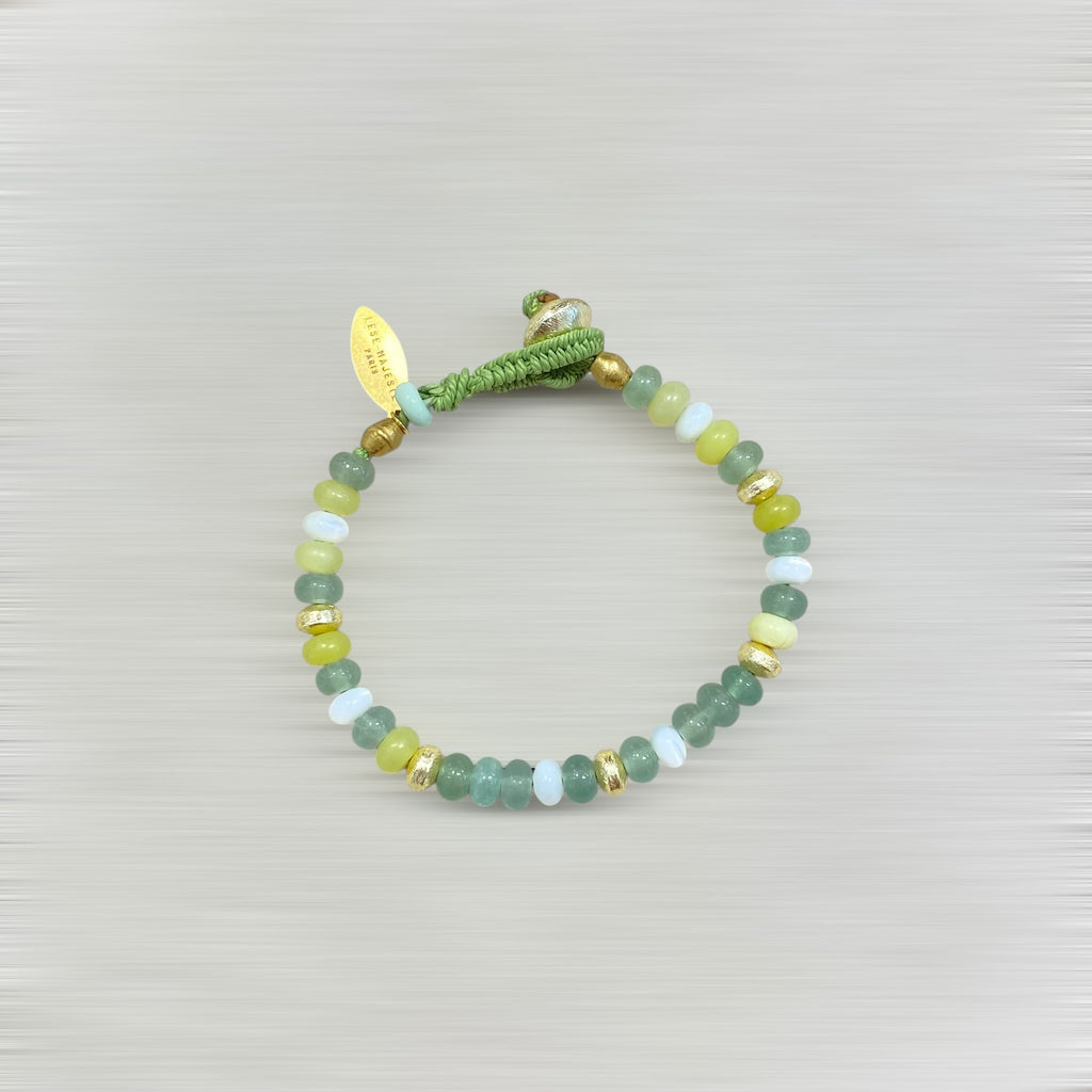 BRACELET ÉLIXIR (aventurine & jade & nacre / vert d’eau & jaune & blanc) – 20 CM Lèse-Majesté