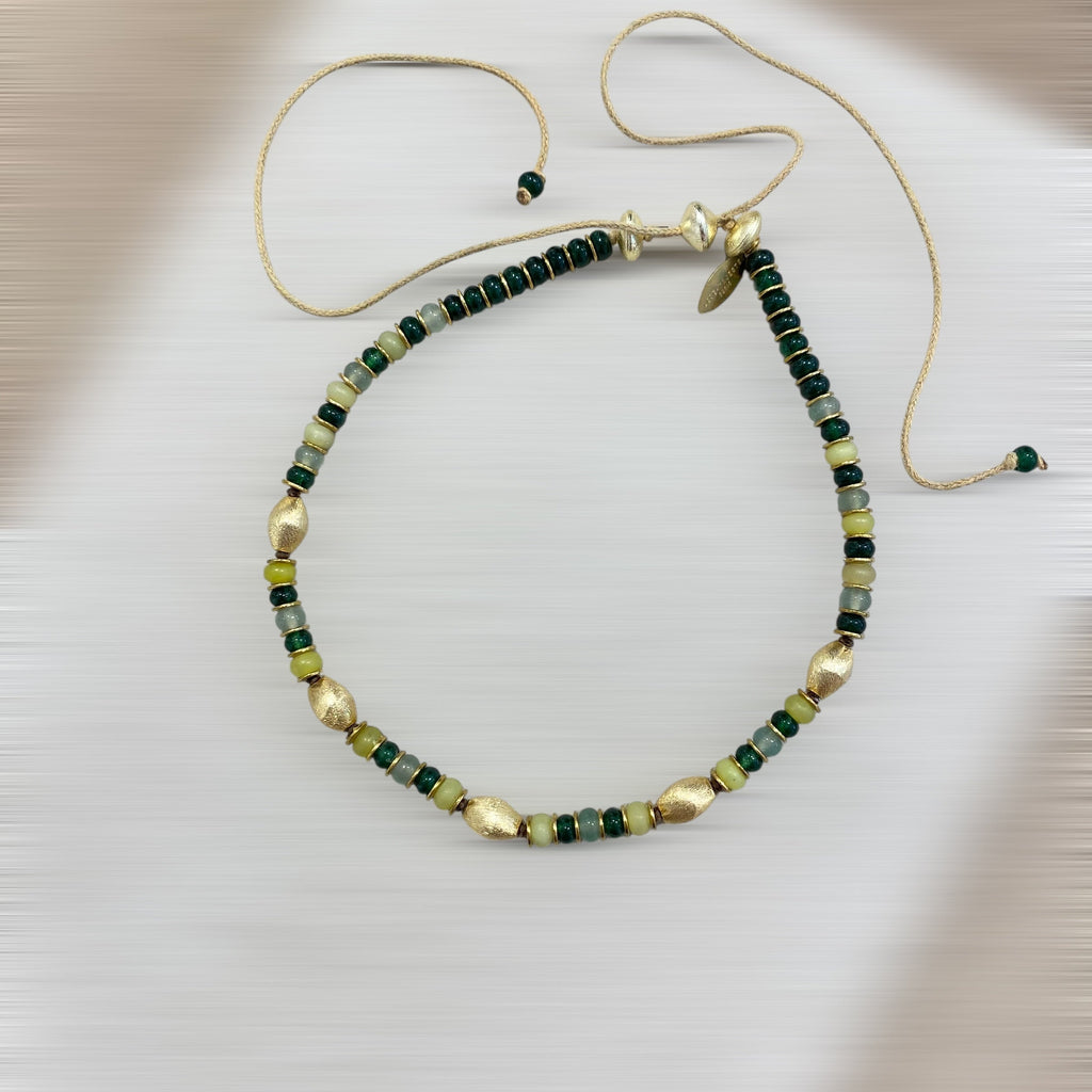 COLLIER CORDON NOMADE ÉLIXIR (aventurine & émeraude & jade / vert & jaune) – AJUSTABLE Lèse-Majesté