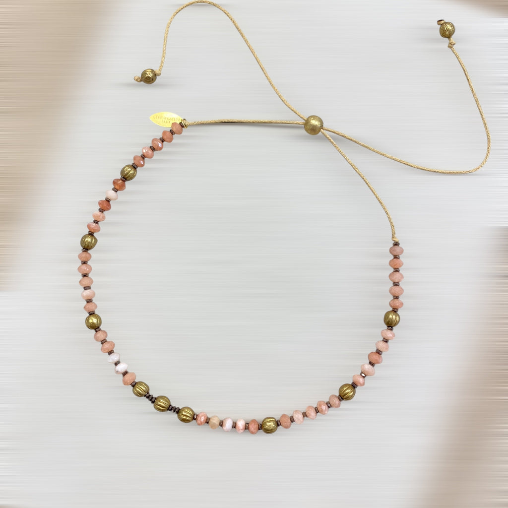 COLLIER CORDON NOMADE GRENADE (grès / pêche) – AJUSTABLE Lèse-Majesté
