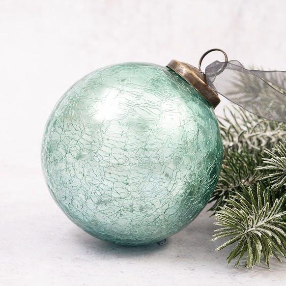 Boule de Noël extra large en verre craquelé Vert Menthe 4" BOLLYWOOD CHRISTMAS