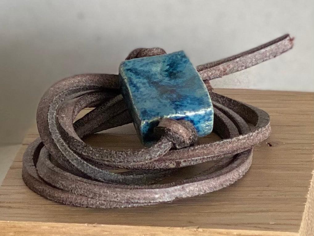 Bracelet cuir & céramique marron/bleu Chic le Freak