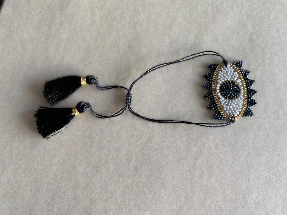 Bracelet perles tissées - "BIG EYE" Blanc/Noir LESE-MAJESTE