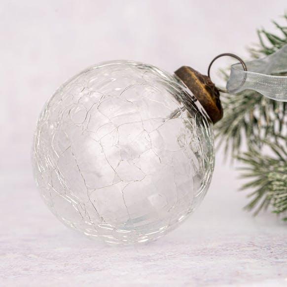 Grande boule de Noël en verre craquelé transparent 3" BOLLYWOOD CHRISTMAS