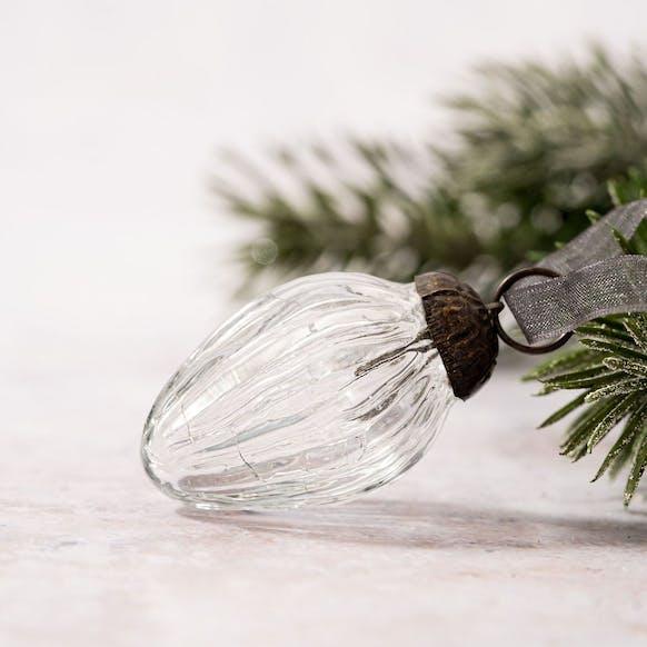 Petite pomme de pin en verre craquelé transparent 1" BOLLYWOOD CHRISTMAS