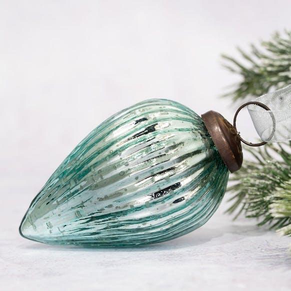 Pomme de pin en verre côtelé Vert Menthe 3" BOLLYWOOD CHRISTMAS